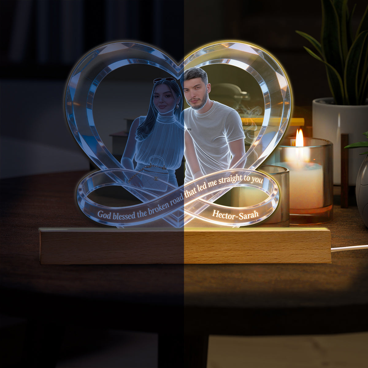 God Blessed The Broken Road - Personalized Couple Shaped Led Night Light