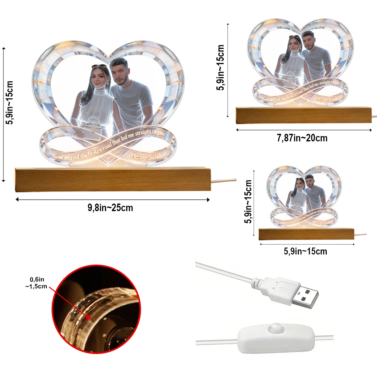 God Blessed The Broken Road - Personalized Couple Shaped Led Night Light