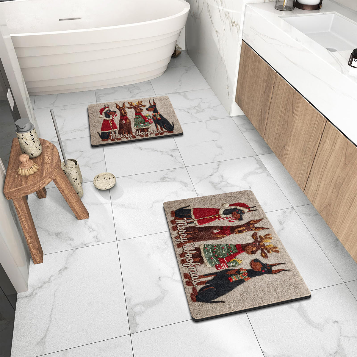 Tapis de Noël personnalisé pour chien - Tapis antidérapant à motif chien