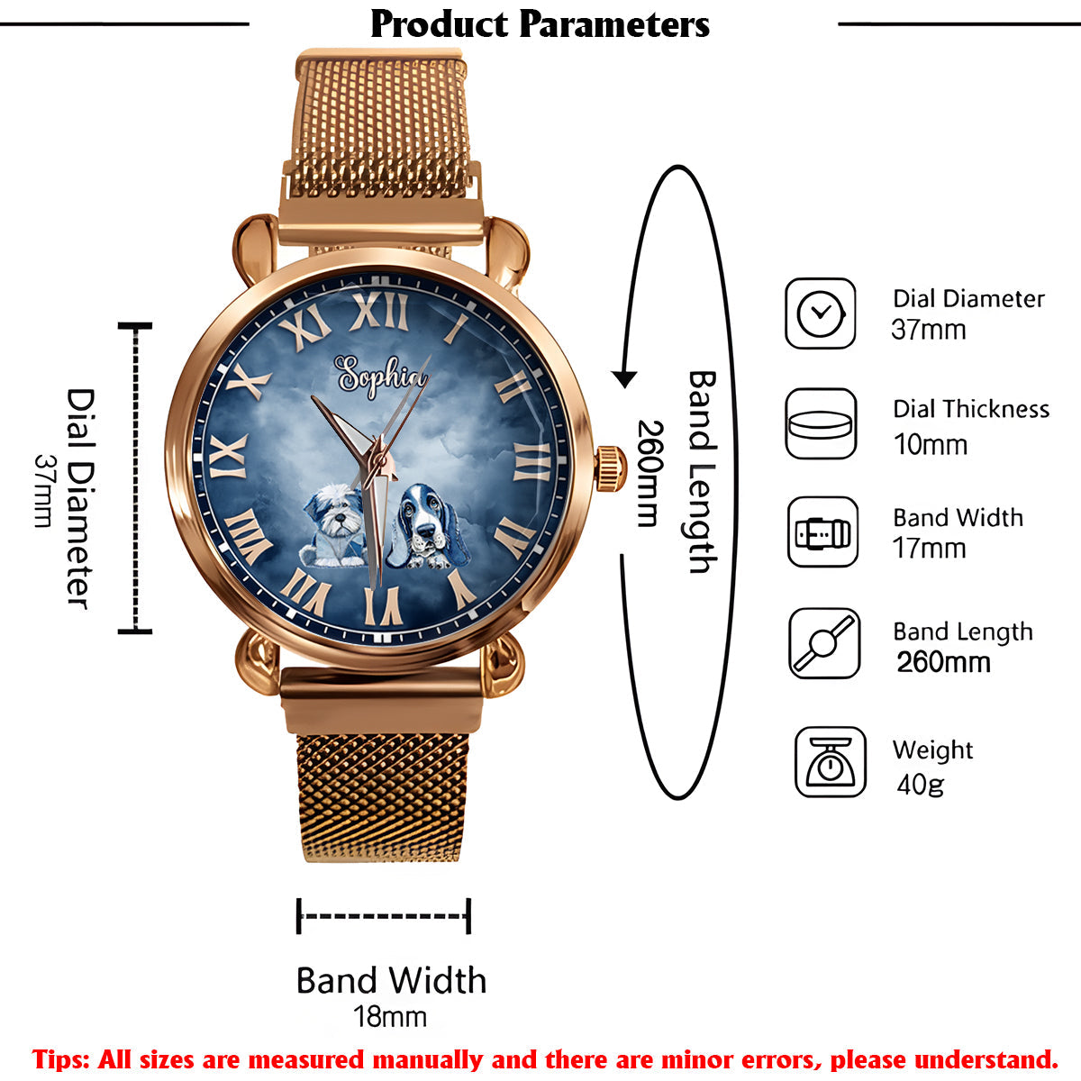 Geschenk für Hundemama – Personalisierte Damen-Handuhr mit Hundemotiv