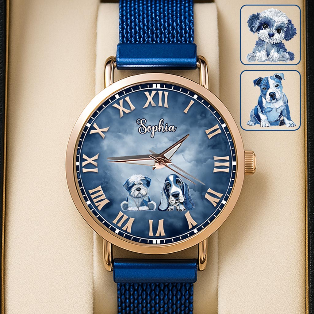 Geschenk für Hundemama – Personalisierte Damen-Handuhr mit Hundemotiv