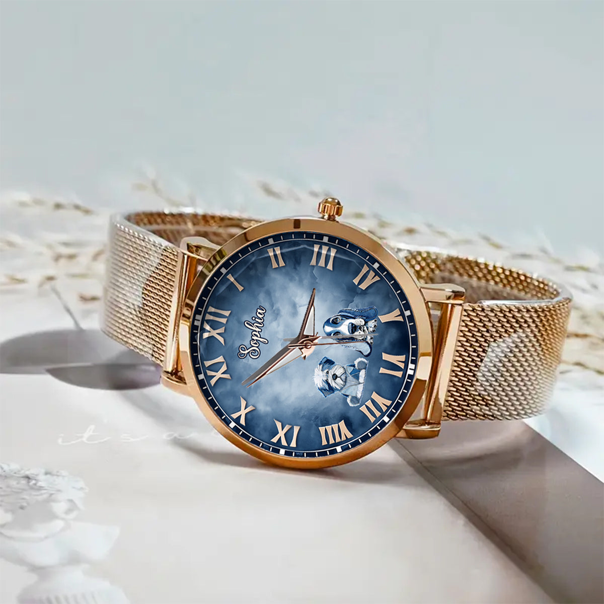 Geschenk für Hundemama – Personalisierte Damen-Handuhr mit Hundemotiv