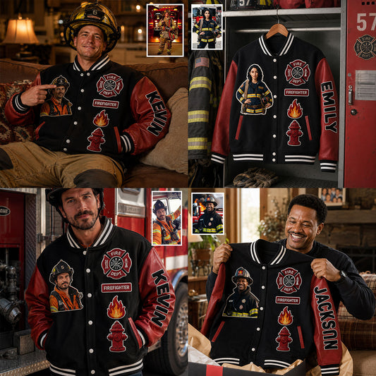 Any Photo Proud Firefighter - Personalized Firefighter Varsity Jacket