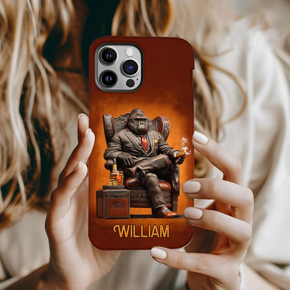 Whiskey & Cigar Gorilla - Coque de téléphone personnalisée avec impression intégrale sur le thème du whisky