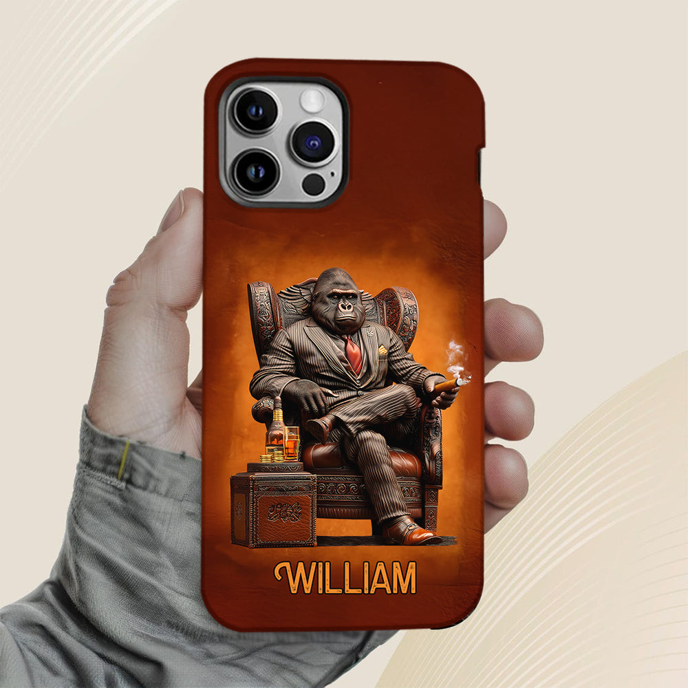 Whiskey & Cigar Gorilla - Coque de téléphone personnalisée avec impression intégrale sur le thème du whisky