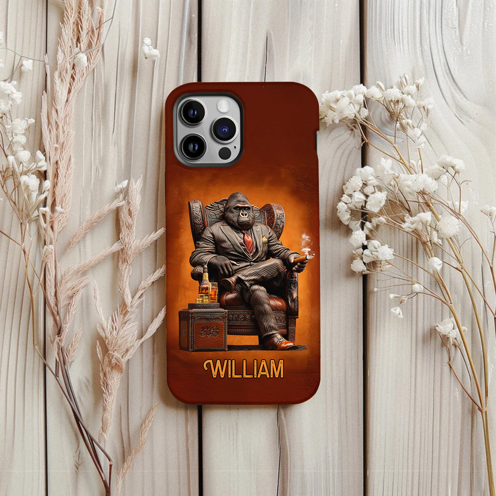 Whiskey & Cigar Gorilla - Coque de téléphone personnalisée avec impression intégrale sur le thème du whisky
