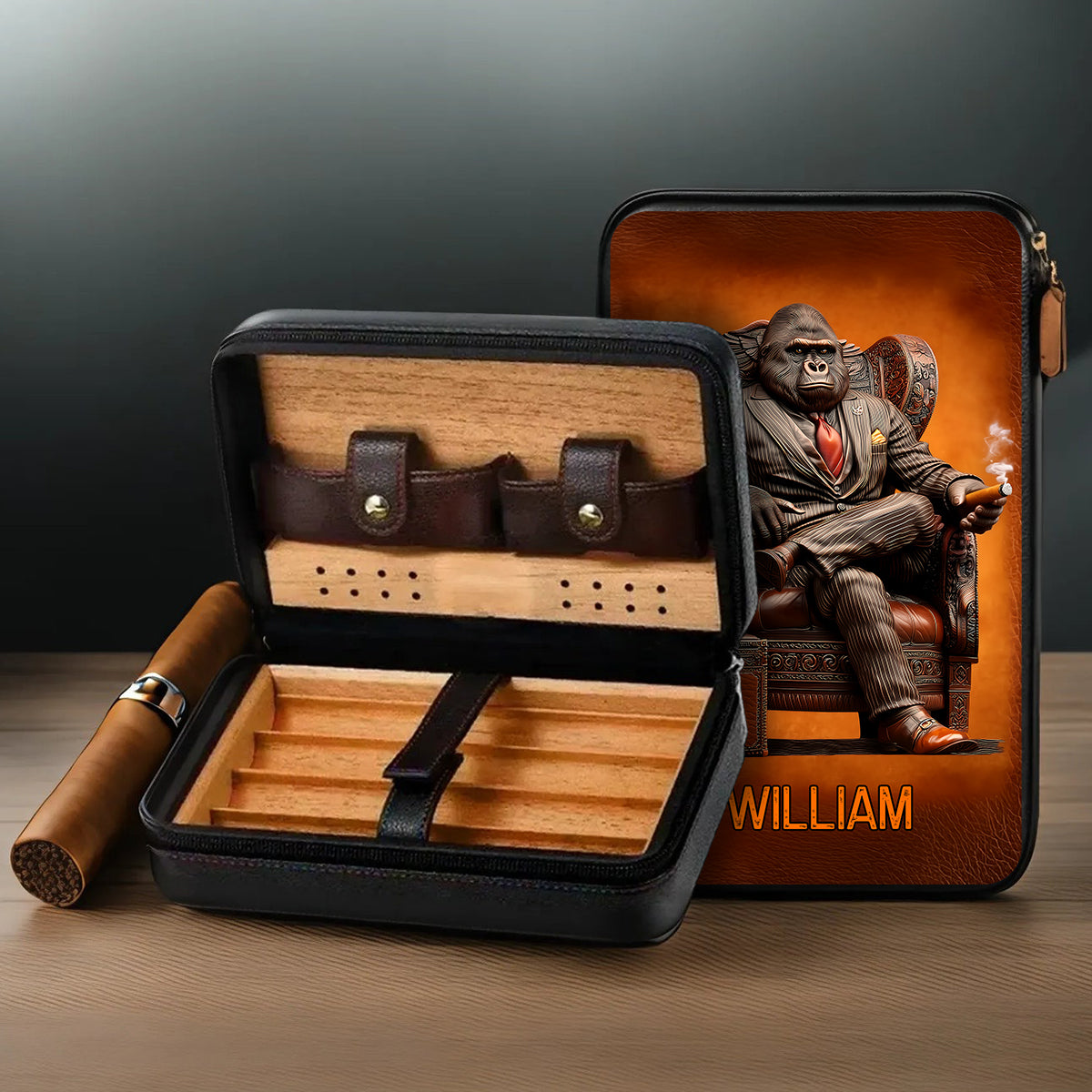 Whiskey & Cigar Gorilla - Personalized Whisky Travel Cigar Humidor Case