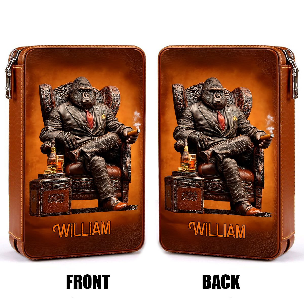 Whiskey & Cigar Gorilla - Personalized Whisky Travel Cigar Humidor Case