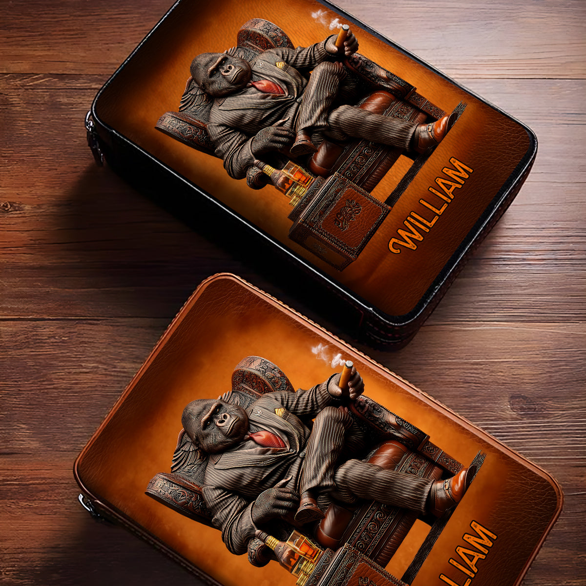 Whiskey & Cigar Gorilla - Personalized Whisky Travel Cigar Humidor Case