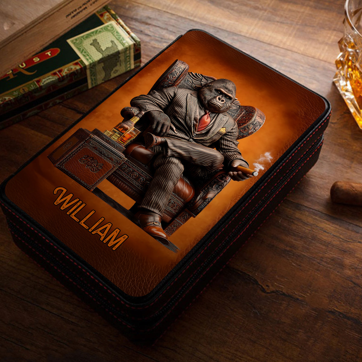 Whiskey & Cigar Gorilla - Personalized Whisky Travel Cigar Humidor Case