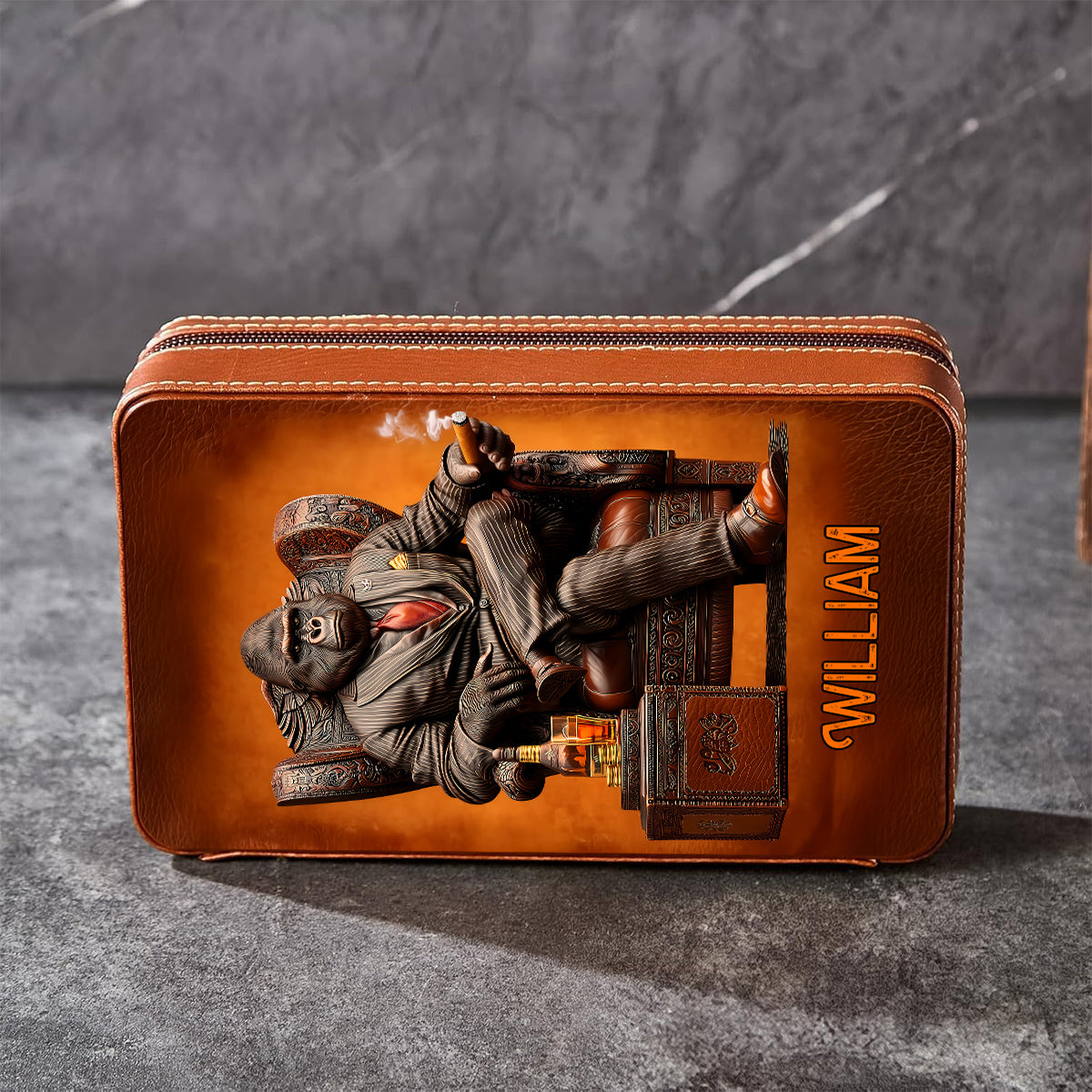 Whiskey & Cigar Gorilla - Personalized Whisky Travel Cigar Humidor Case