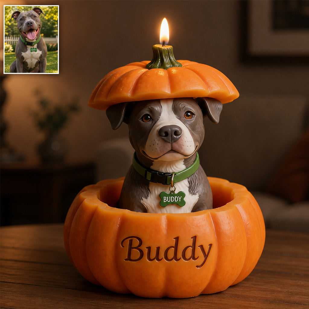 Boo Buddy Pumpkin - Personalized Dog Custom Shape Wooden Candle Holder