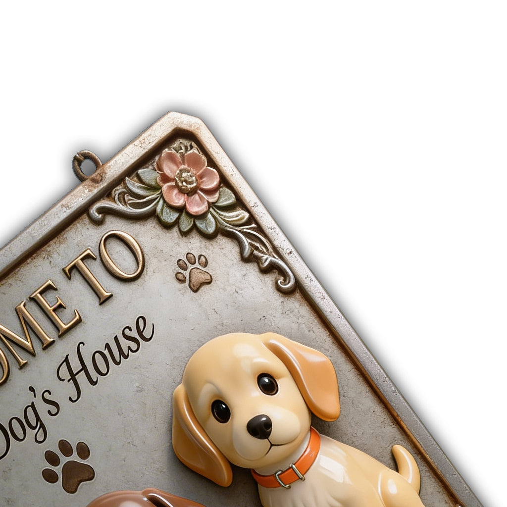 Welcome To Dog's House - Personalized Dog Cut Metal Sign