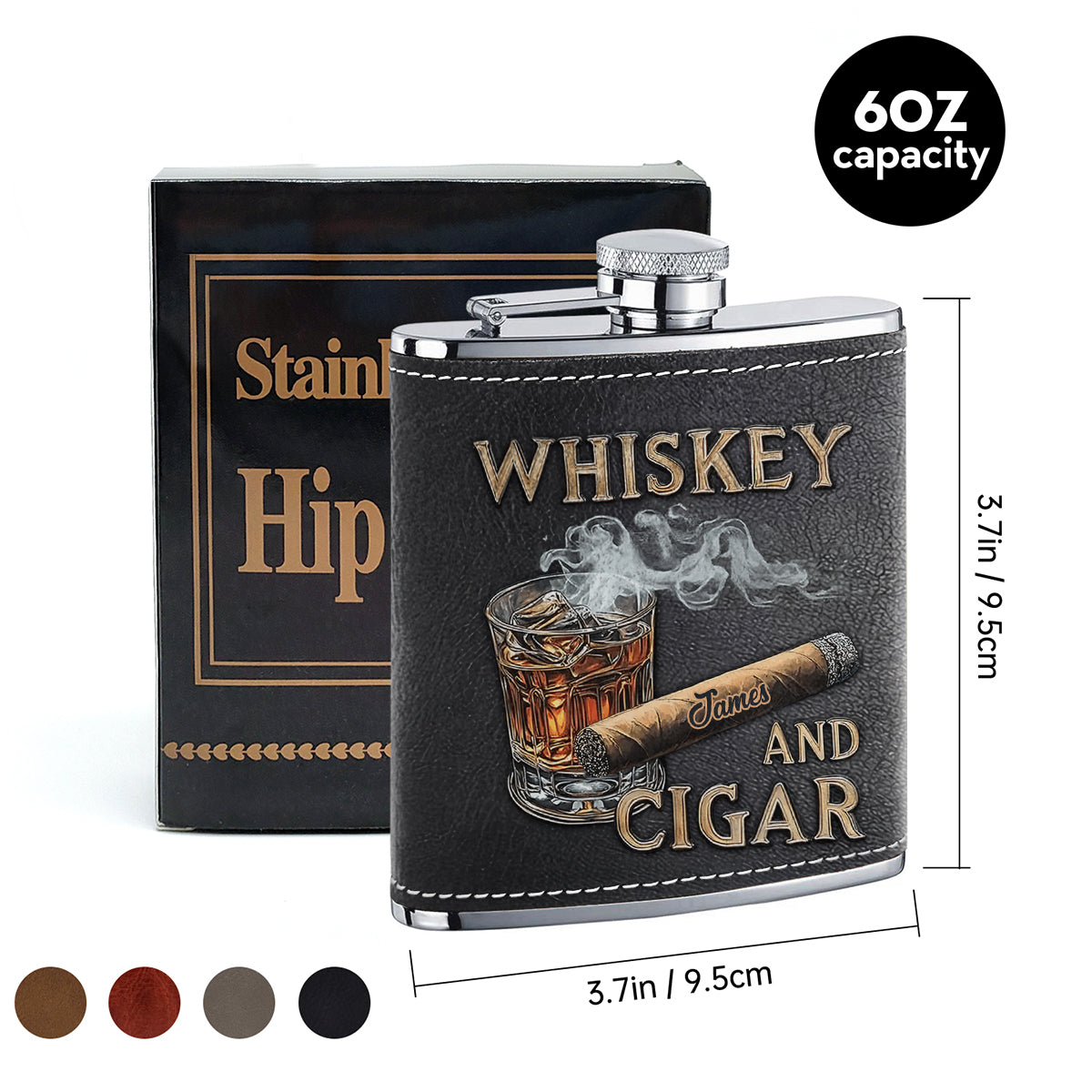 Whiskey And Cigar - Personalized Whisky Hip Flask