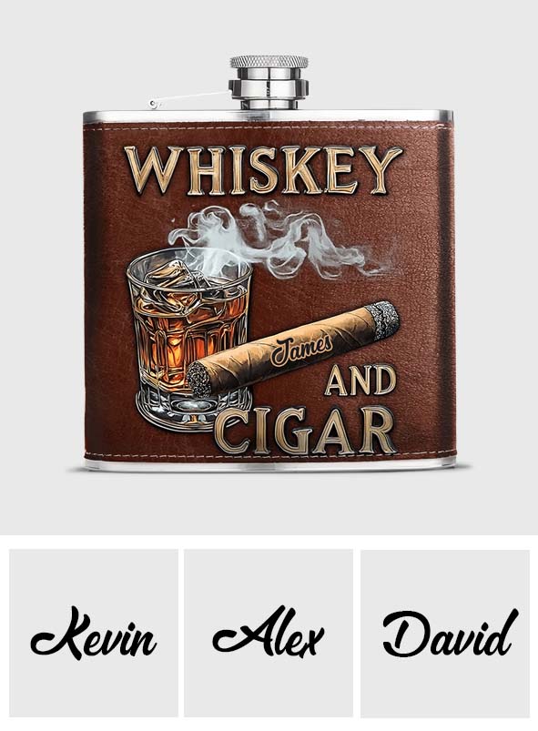 Whiskey And Cigar - Personalized Whisky Hip Flask