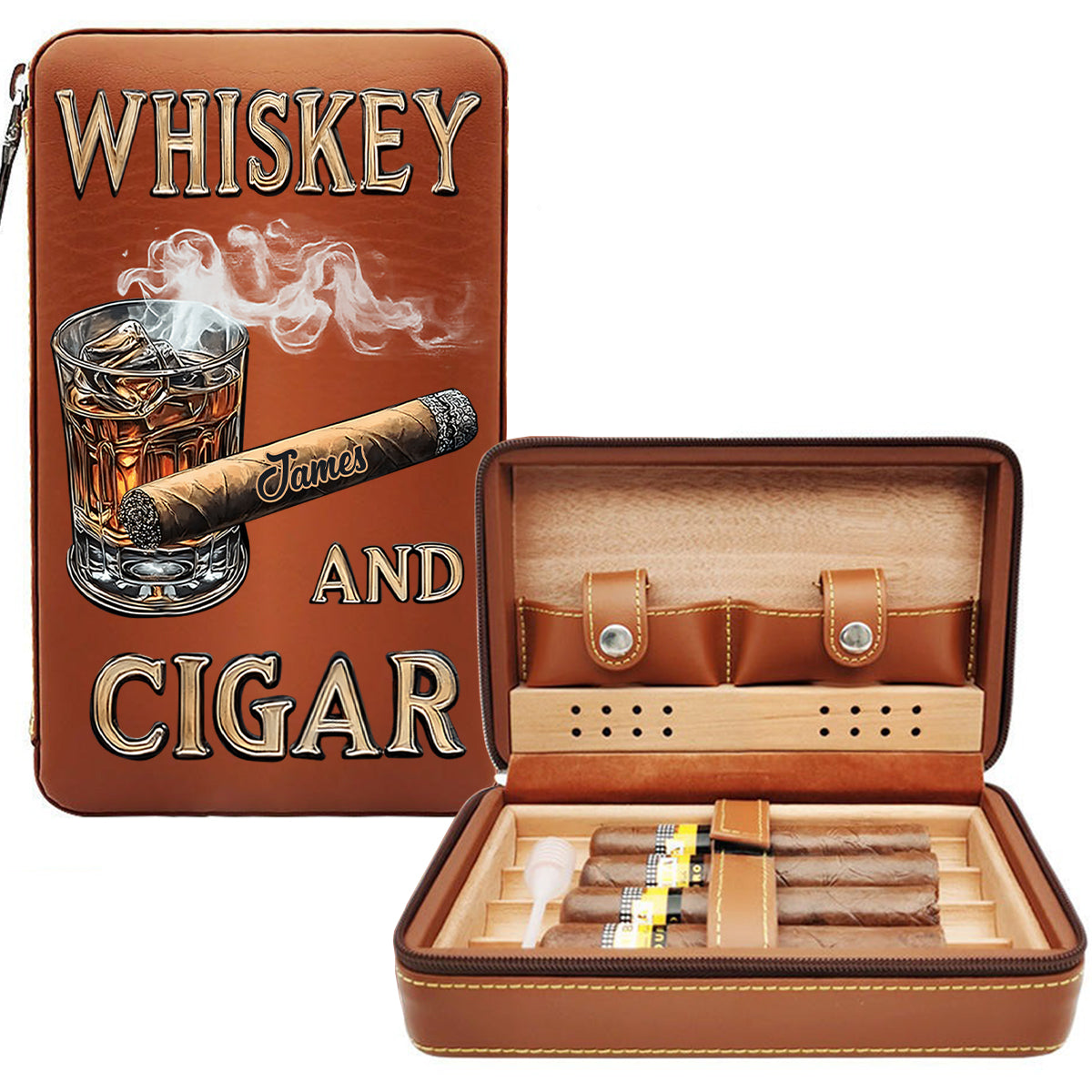 Whisky und Zigarre – Personalisierter Reisehumidor für Whisky und Zigarren