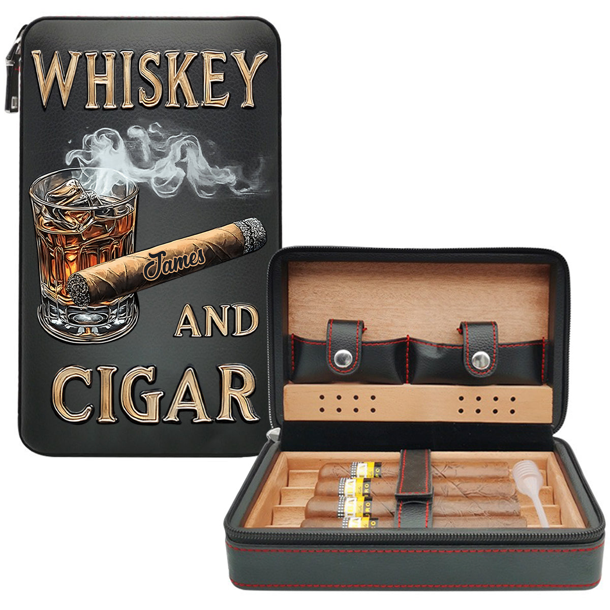 Whisky und Zigarre – Personalisierter Reisehumidor für Whisky und Zigarren