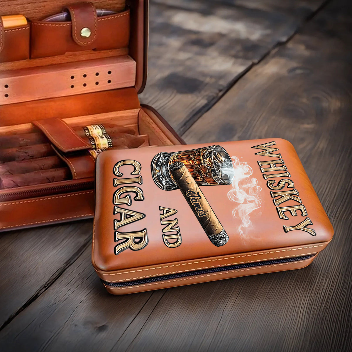 Whisky und Zigarre – Personalisierter Reisehumidor für Whisky und Zigarren