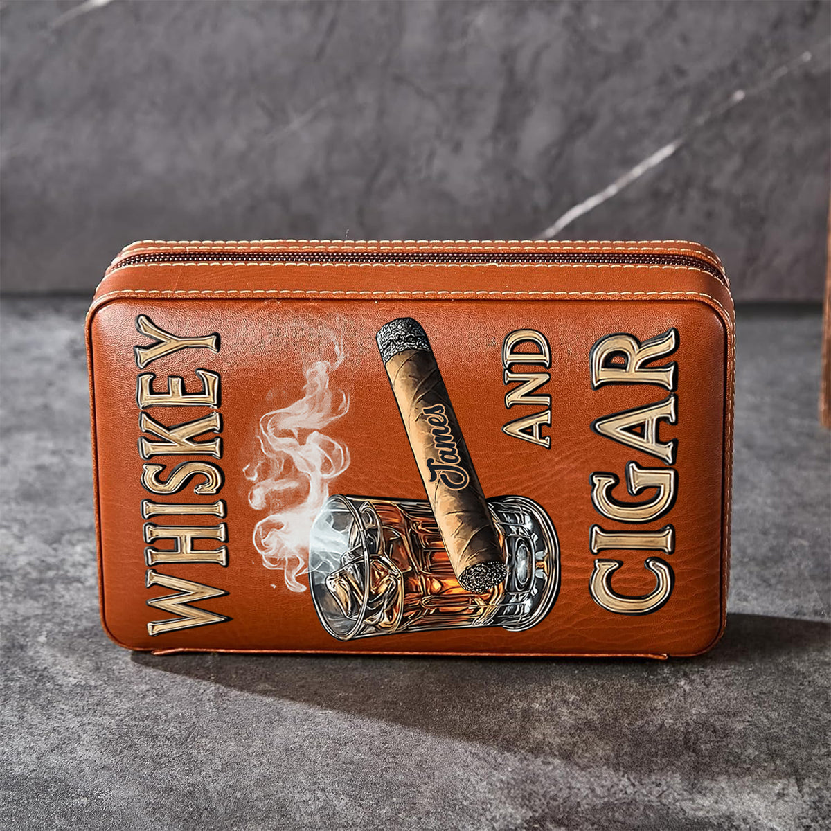 Whisky und Zigarre – Personalisierter Reisehumidor für Whisky und Zigarren