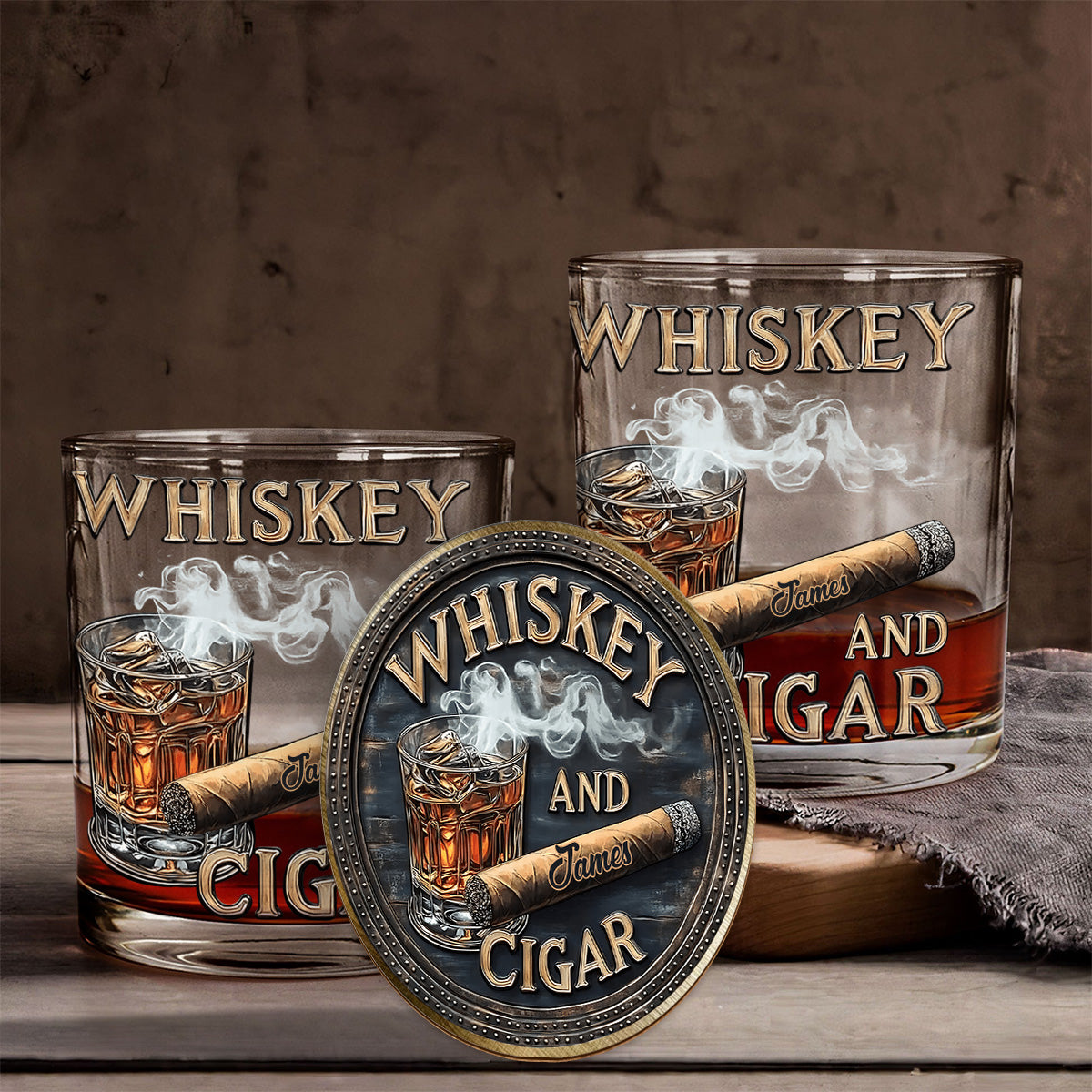 Whiskey And Cigar - Personalized Whisky Glass