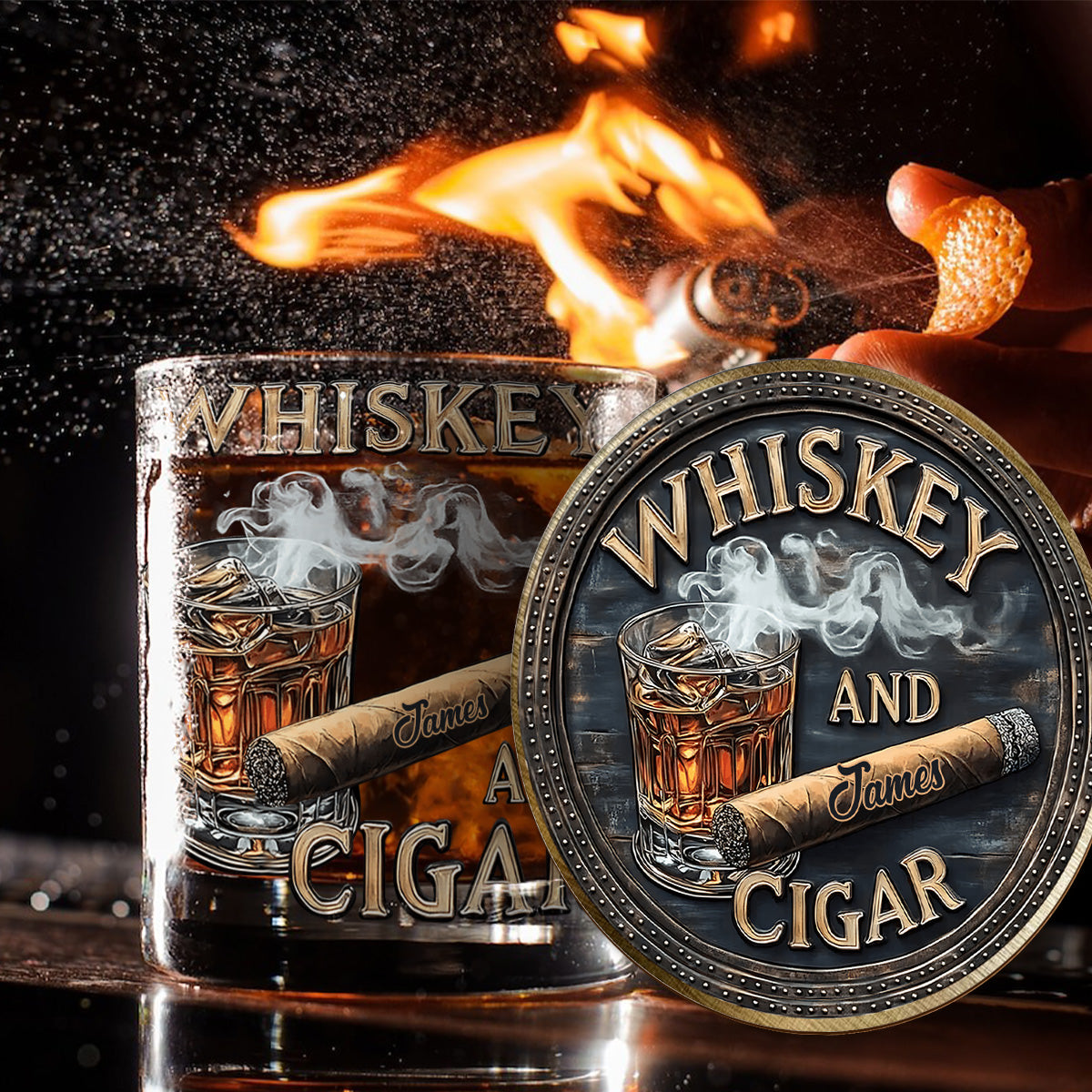 Whiskey And Cigar - Personalized Whisky Glass