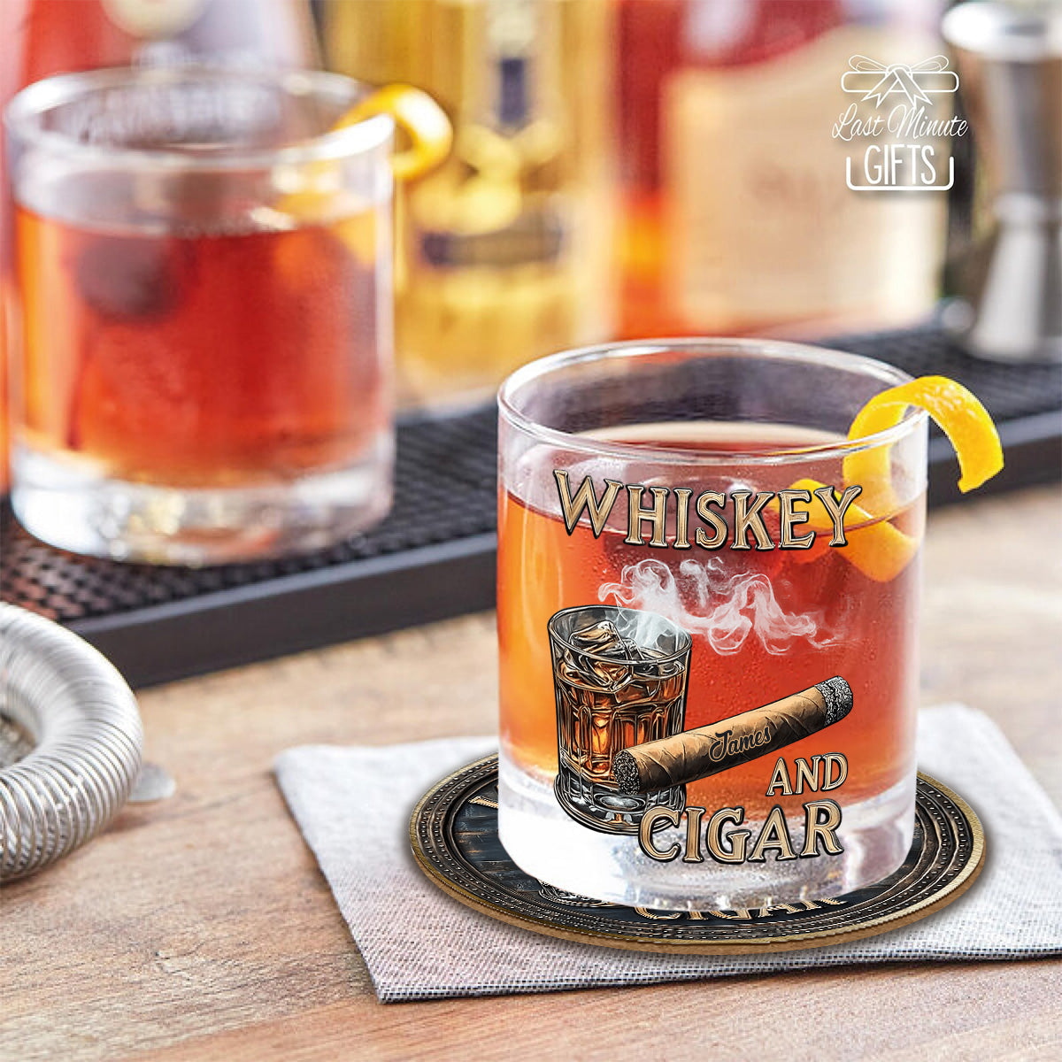 Whiskey And Cigar - Personalized Whisky Glass
