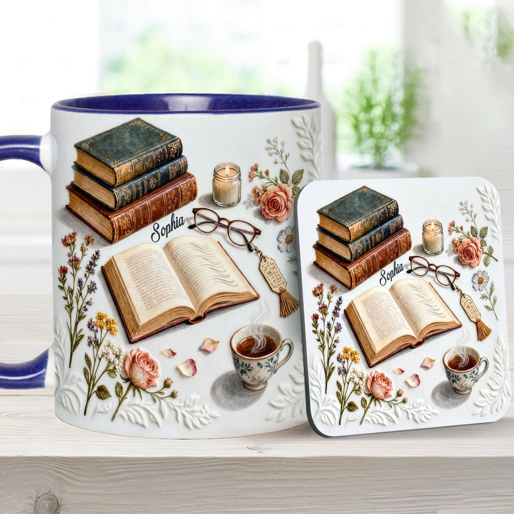 Just A Girl Who Loves Books - Personalized Book Accent Mug & Coaster