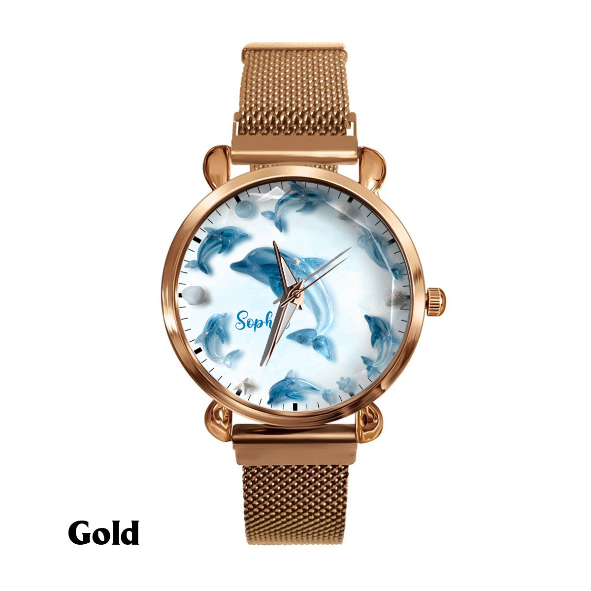 Glassy Dolphin – Personalisierte Damen-Handuhr mit Delfinmotiv 