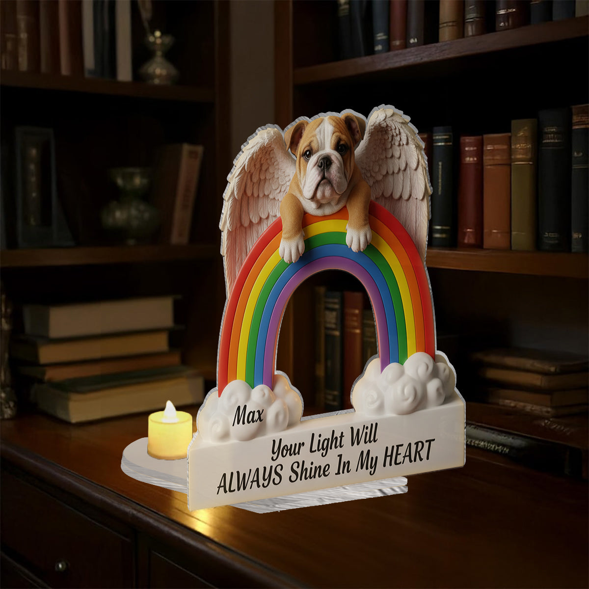 Your Light Will Always Shine In My Heart - Personalized Dog Candle Holder Sign