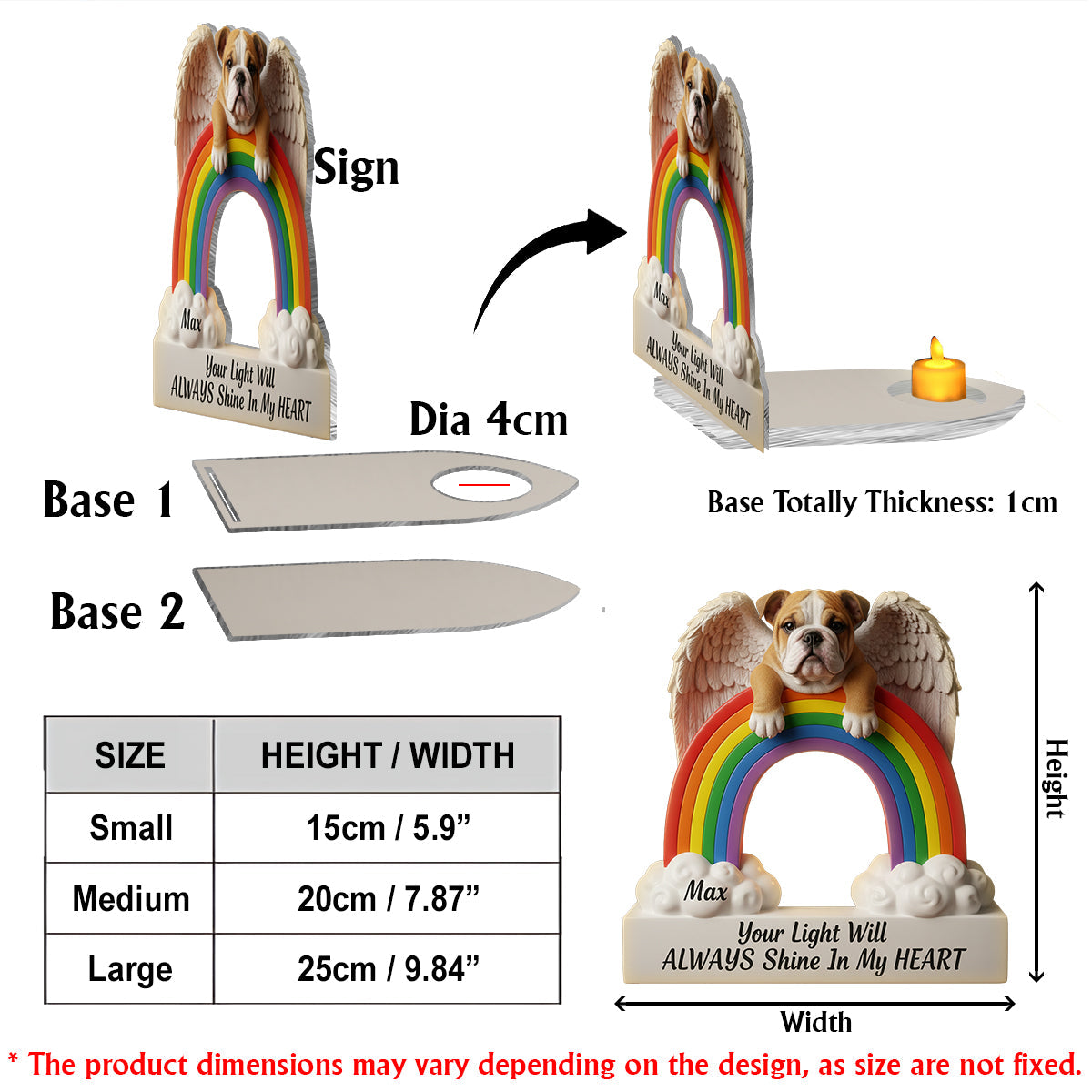 Your Light Will Always Shine In My Heart - Personalized Dog Candle Holder Sign