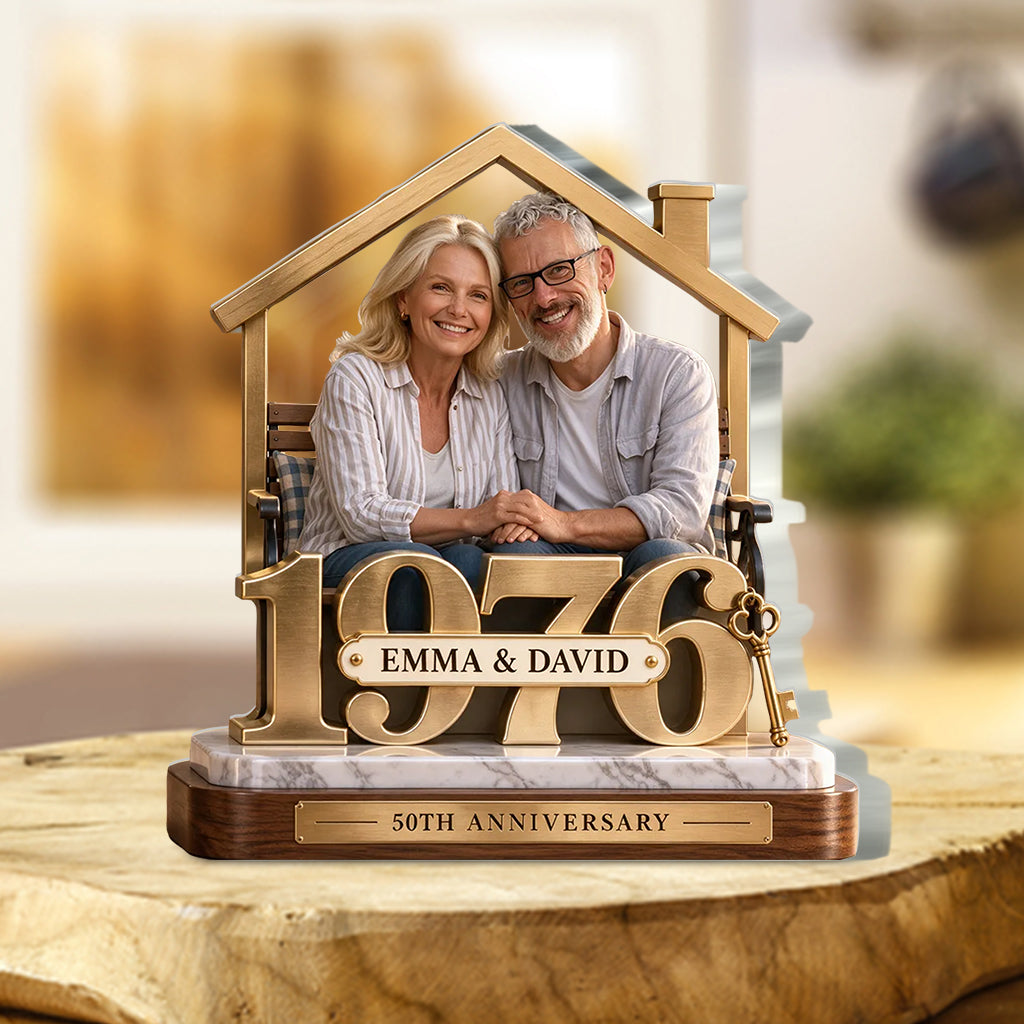 Cadeau Couple Personnalisé, Figurine Romantique d'Anniversaire pour Mari et Femme avec Noms et Date, Cadeau Petit Ami - Plaque Acrylique Personnalisée