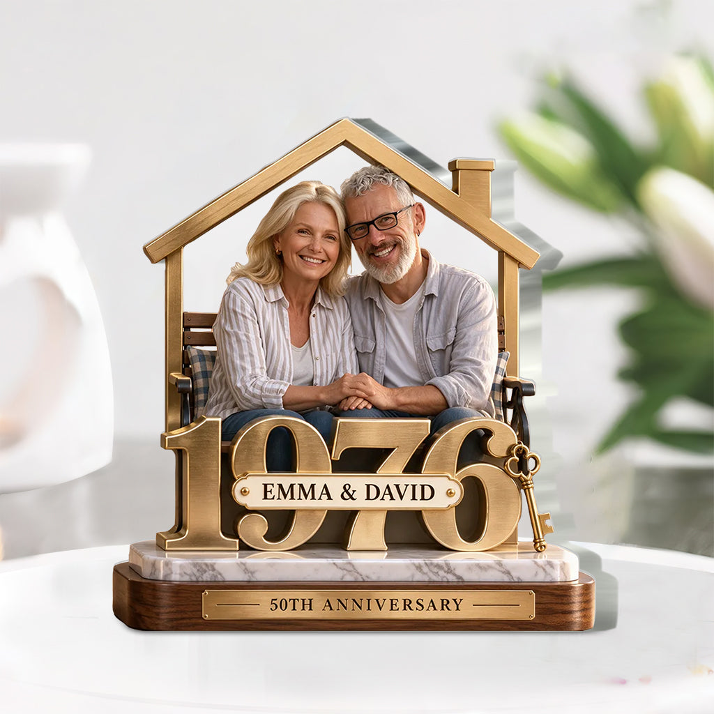 Cadeau Couple Personnalisé, Figurine Romantique d'Anniversaire pour Mari et Femme avec Noms et Date, Cadeau Petit Ami - Plaque Acrylique Personnalisée