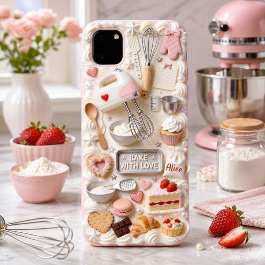 Backen mit Liebe - Personalisierte 3D-Prägung Leder Handyhülle