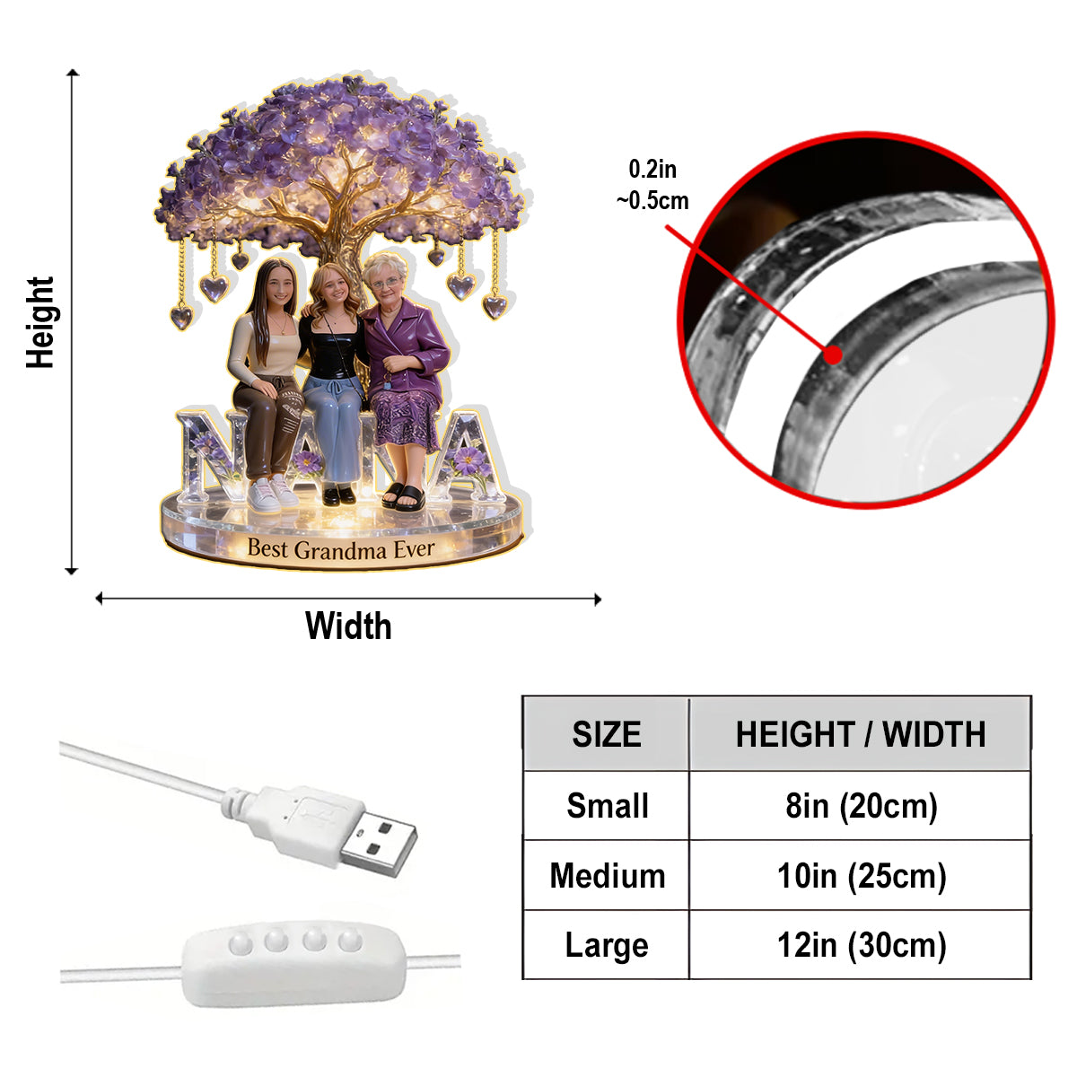 Best Mom Nana Grandma Ever - Personalized Mother Acrylic LED Night Light