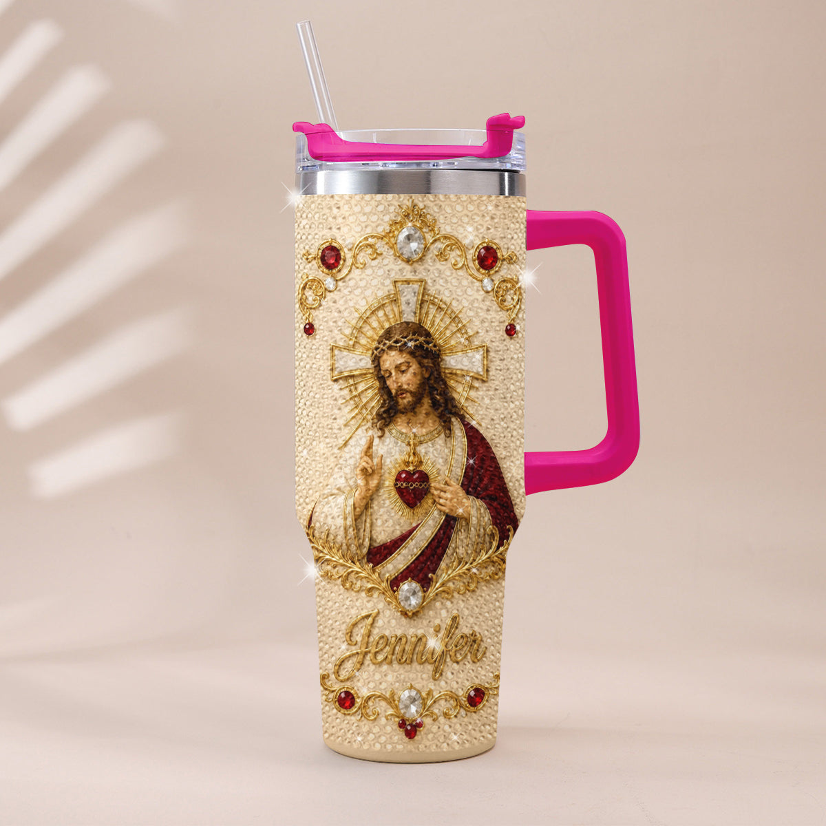Gott segne dich - Personalisierter Christlicher Rhinestone Becher mit Griff