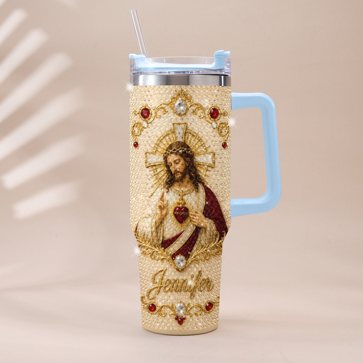 Gott segne dich - Personalisierter Christlicher Rhinestone Becher mit Griff