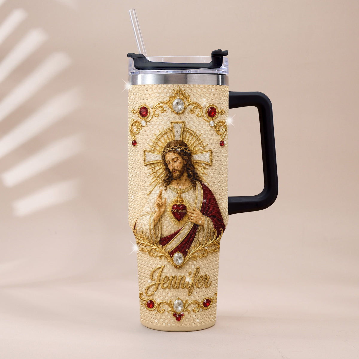 Gott segne dich - Personalisierter Christlicher Rhinestone Becher mit Griff