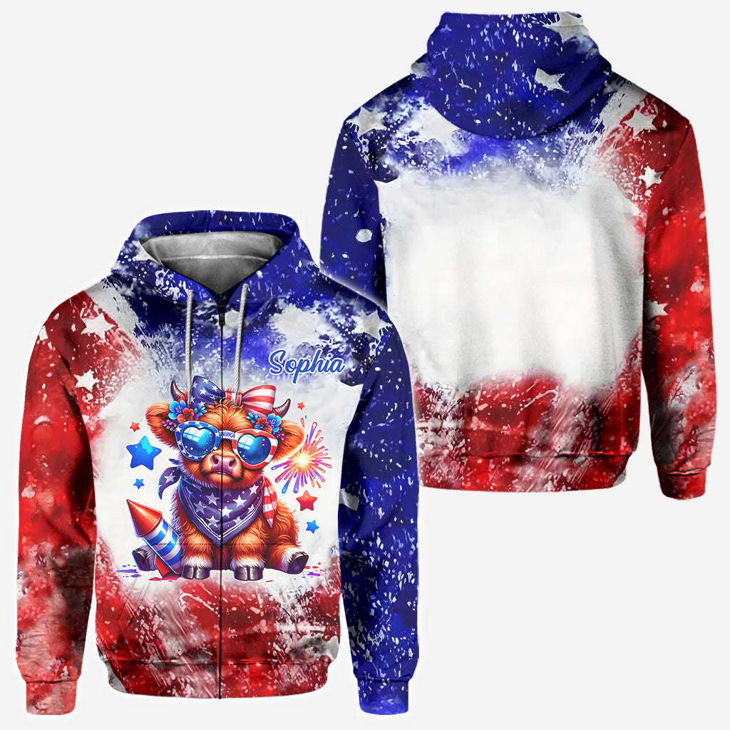 Highland-Rind-Shirt zum 4. Juli – Personalisiertes Highland-Rind-Shirt mit Allover-Print