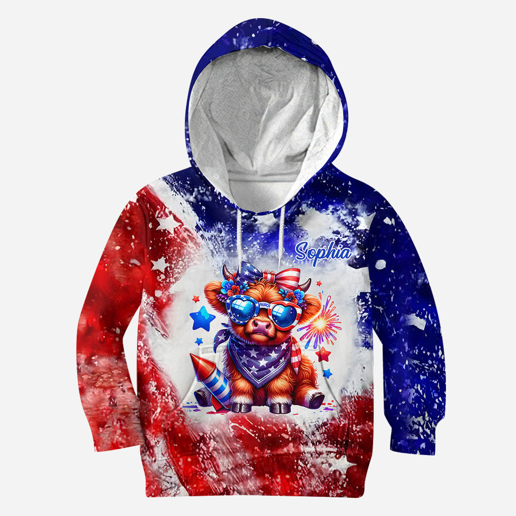 Highland-Rind-Shirt zum 4. Juli – Personalisiertes Highland-Rind-Shirt mit Allover-Print