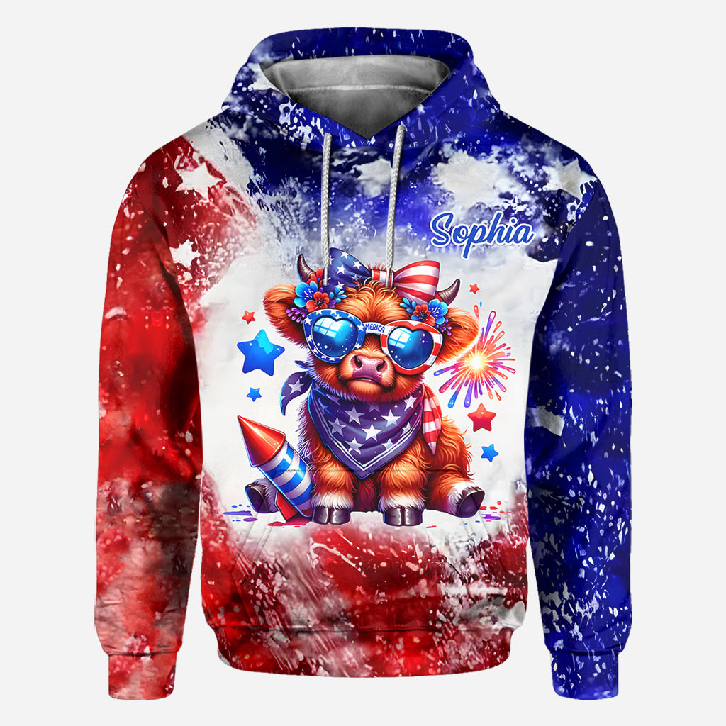 Highland-Rind-Shirt zum 4. Juli – Personalisiertes Highland-Rind-Shirt mit Allover-Print