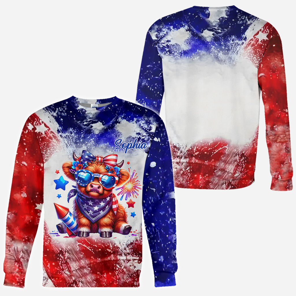 Highland-Rind-Shirt zum 4. Juli – Personalisiertes Highland-Rind-Shirt mit Allover-Print