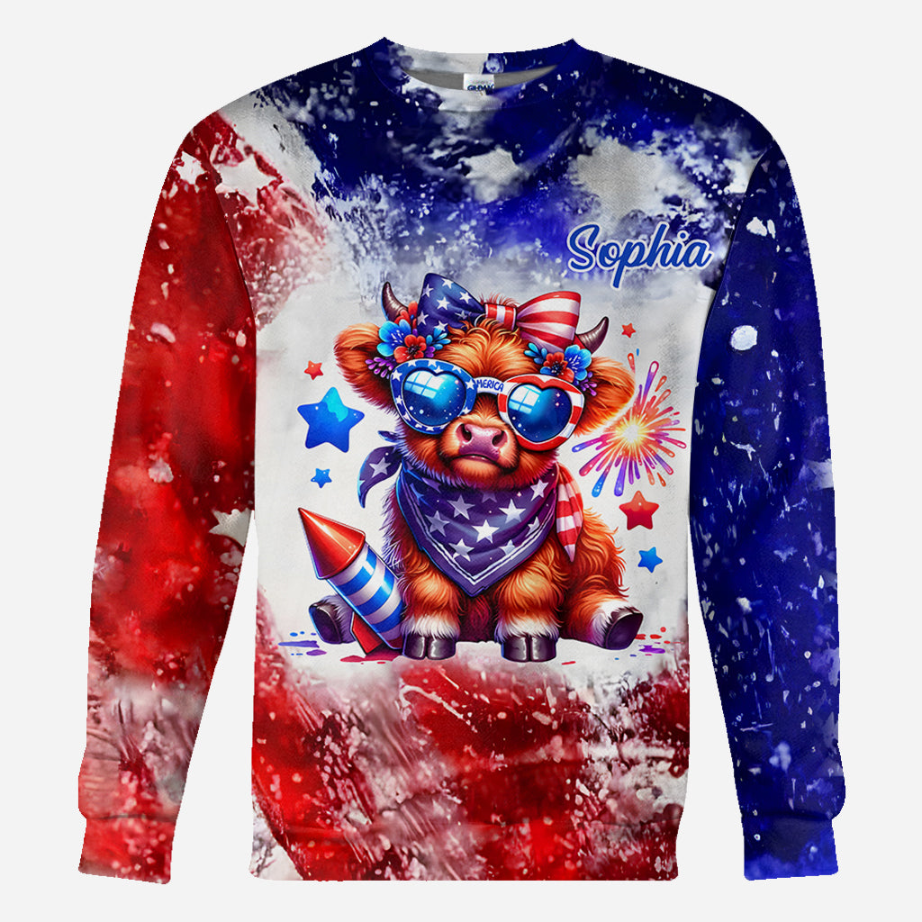 Highland-Rind-Shirt zum 4. Juli – Personalisiertes Highland-Rind-Shirt mit Allover-Print