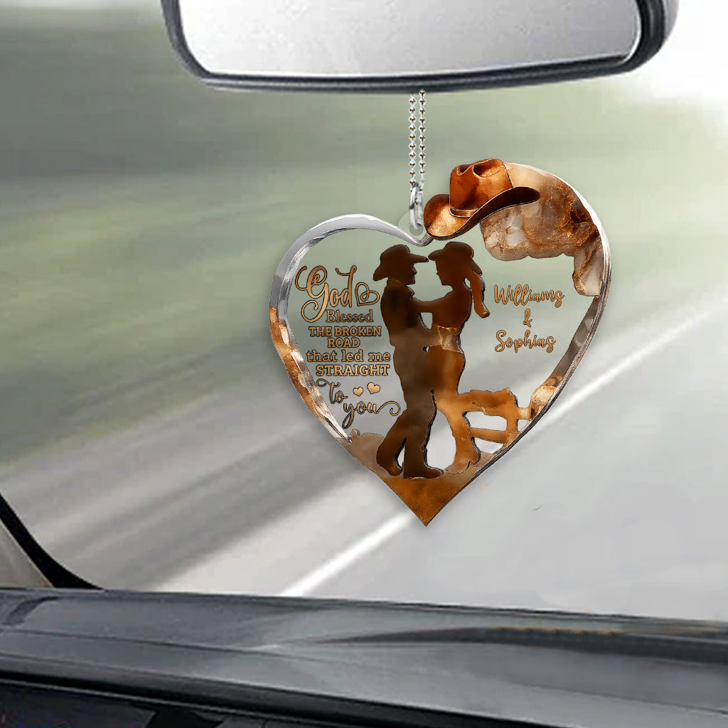 Couple Cowboy And Cowgirl God Blessed - Personalized Cowgirl Transparent Car Ornament