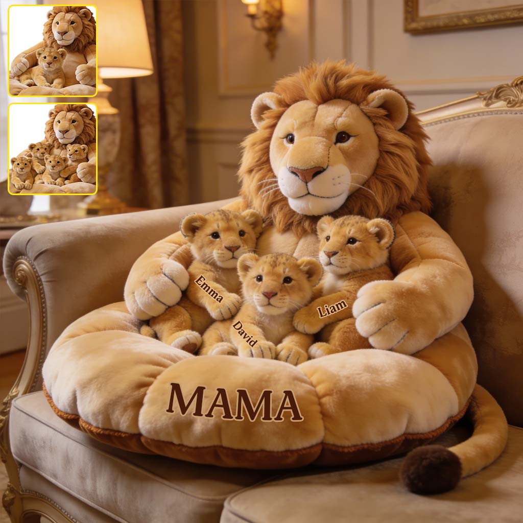 Lion Family Thema Muttertag - Personalisierte Premium Kunstfell Kissen