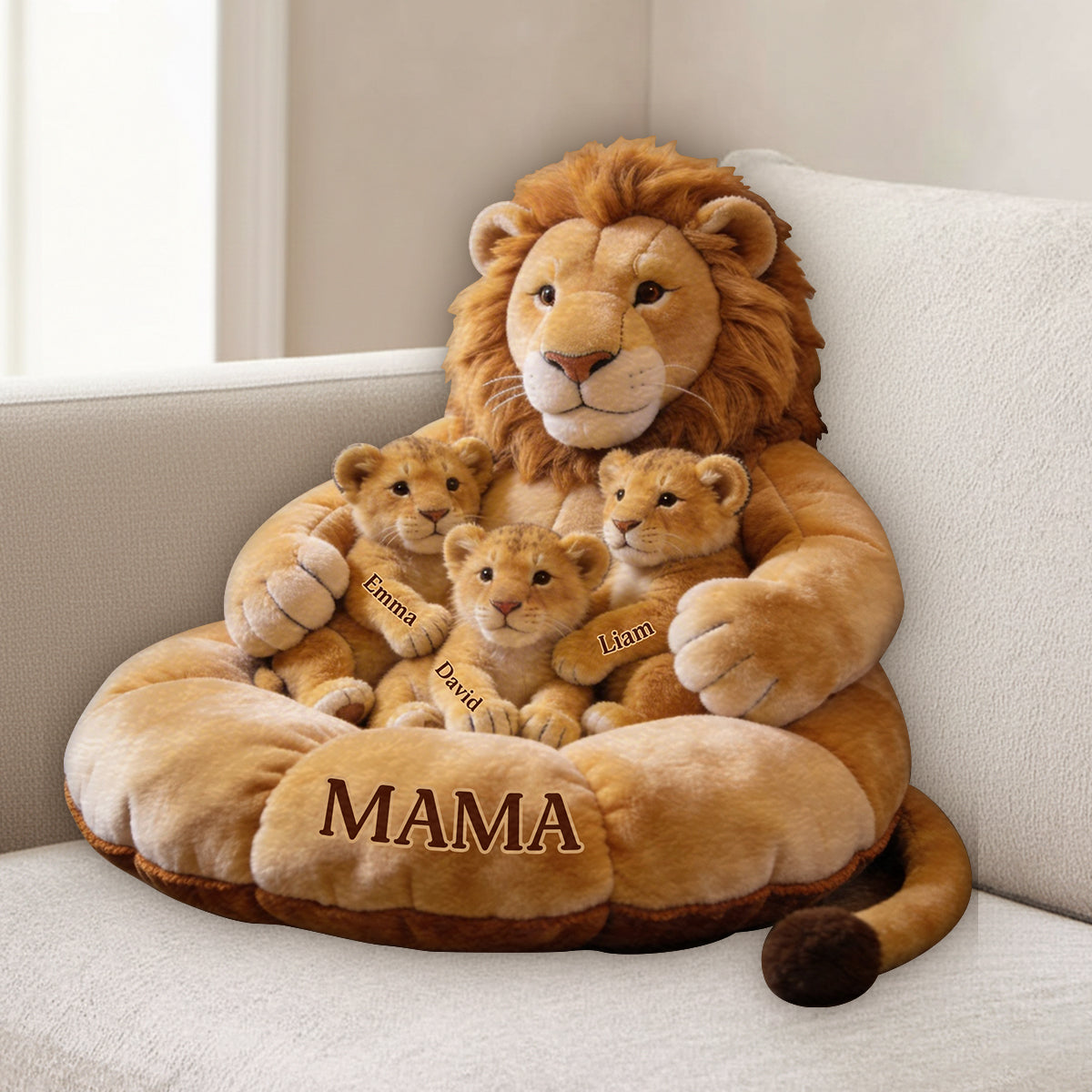 Lion Family Thema Muttertag - Personalisierte Premium Kunstfell Kissen
