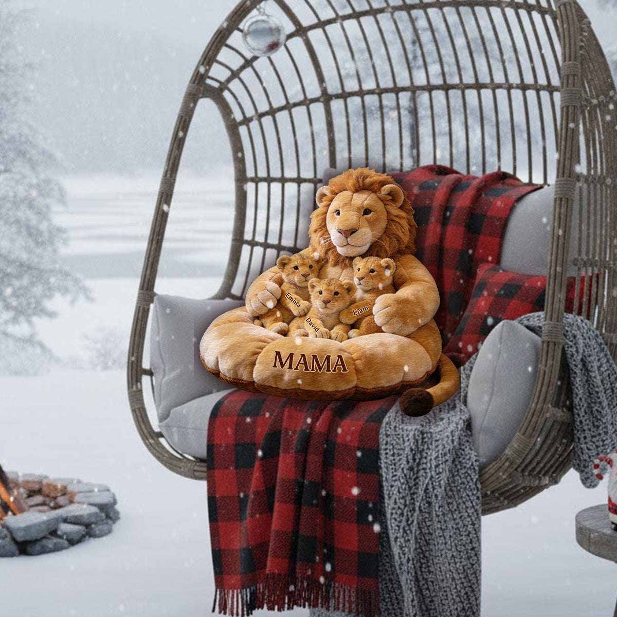Lion Family Thema Muttertag - Personalisierte Premium Kunstfell Kissen