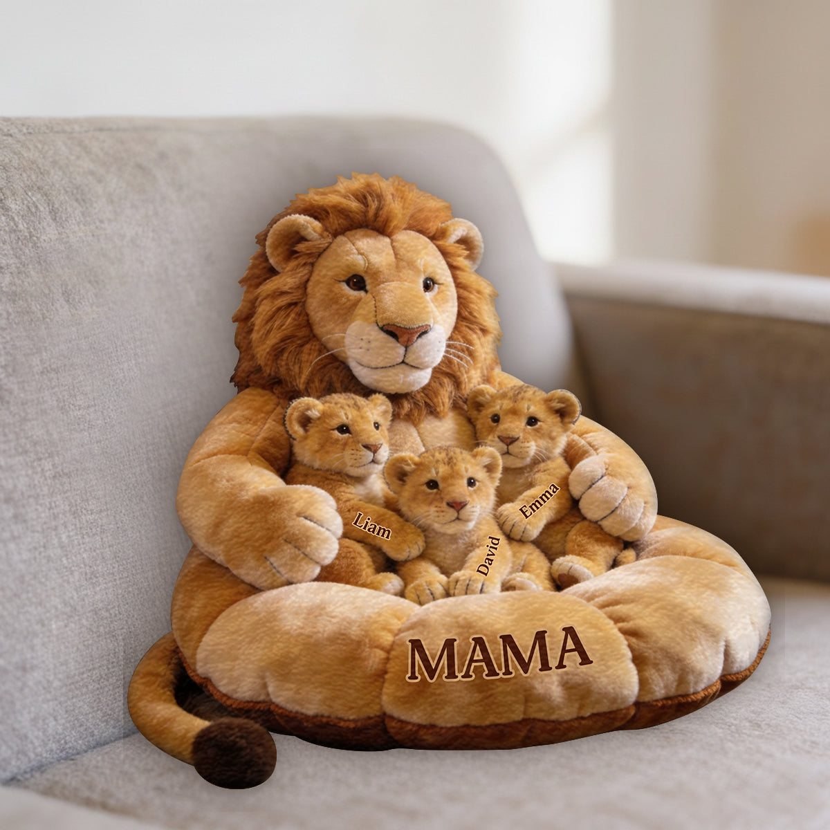 Lion Family Thema Muttertag - Personalisierte Premium Kunstfell Kissen