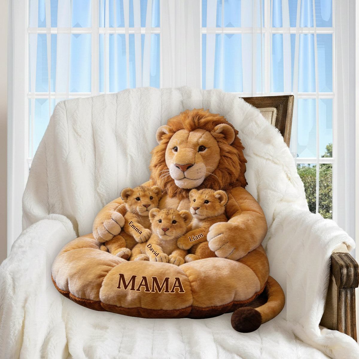 Lion Family Thema Muttertag - Personalisierte Premium Kunstfell Kissen