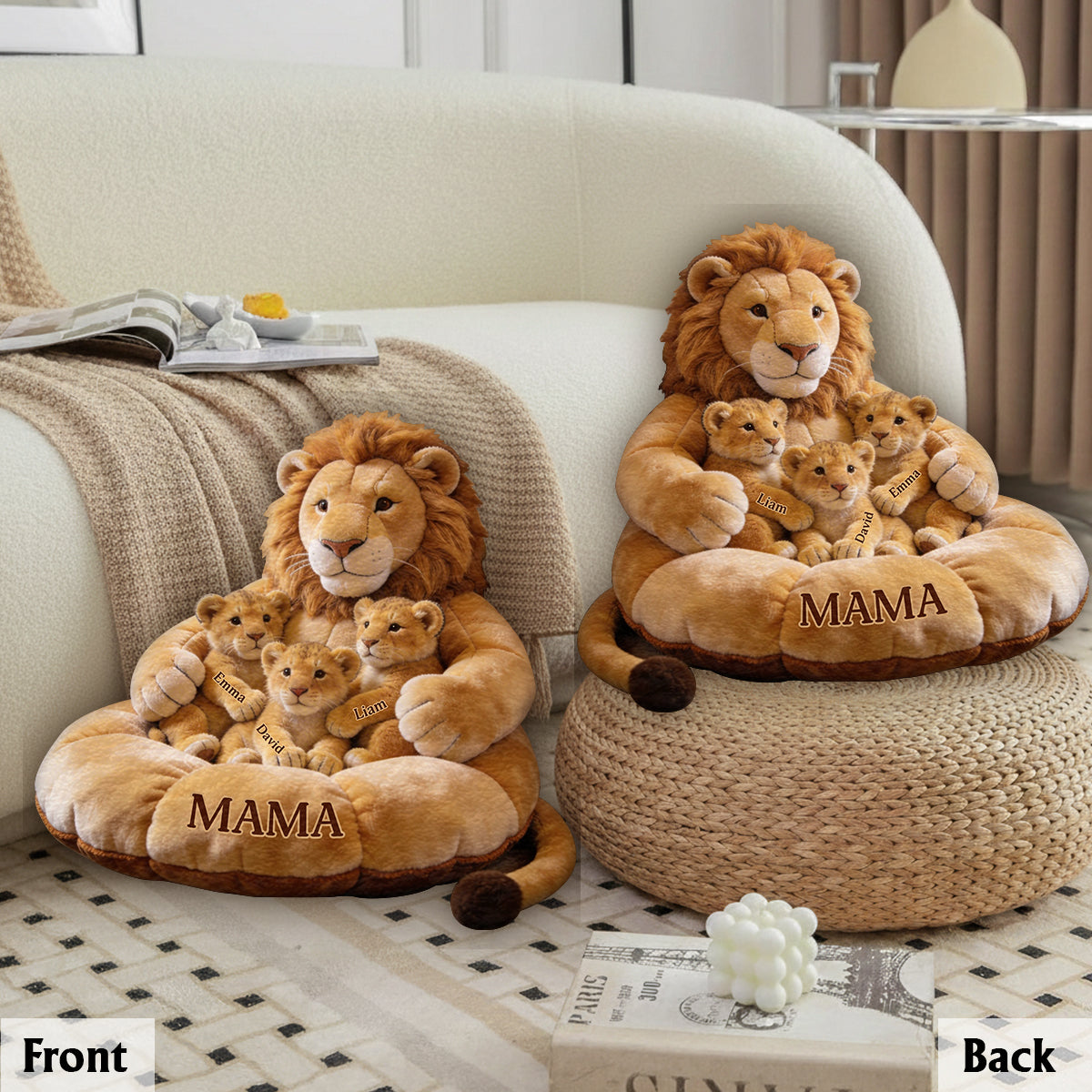 Lion Family Thema Muttertag - Personalisierte Premium Kunstfell Kissen