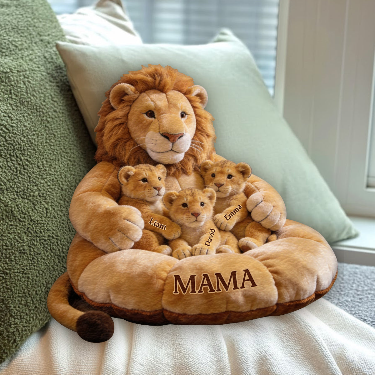 Lion Family Thema Muttertag - Personalisierte Premium Kunstfell Kissen